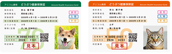 どうぶつ健保ふぁみりぃのどうぶつ健康保険証イメージ